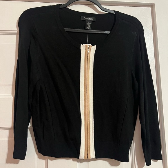 #37 WHITE HOUSE BLACK MARKET • CARDIGAN W. LEATHER TRlM • NWT - Picture 1 of 5
